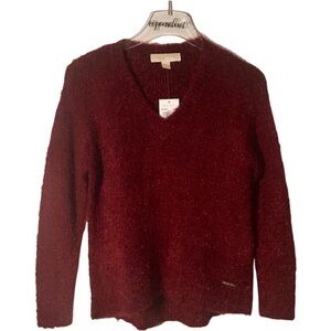 New With Tag Michael Kors Burgundy Long Sleeve V Neck Soft Cozy Sweater